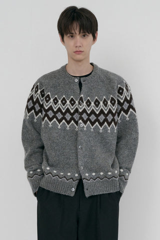 UNISEX CHUNKY PATTERN CARDIGAN MELANGE GREY