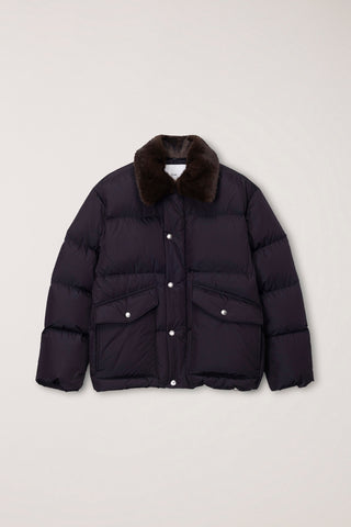 UNISEX COLLARED GOOSE DOWN JACKET DEEP BROWN