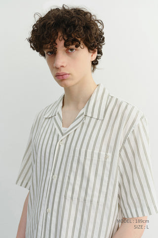 CROPPED OPEN COLLARED STRIPED SHIRT GREEN STRIPE