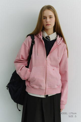 UNISEX GARMENT DYED ZIP-UP HOODIE LIGHT PINK