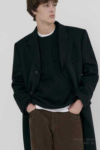UNISEX 2-WAY 3 BUTTON CASHMERE COAT BLACK
