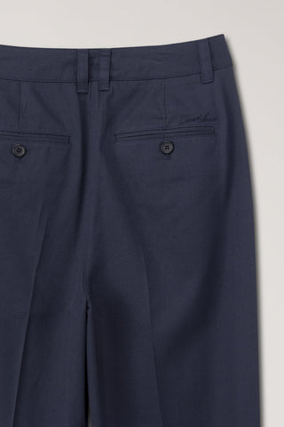 DOUBLE PLEATED CHINO SLACKS NAVY