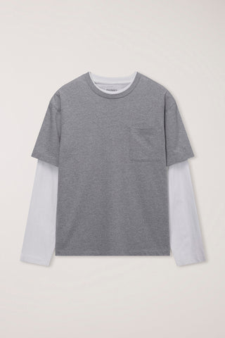 UNISEX LAYERED SET-UP T-SHIRT MELANGE GREY OFF WHITE