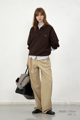 UNISEX LEATHER LOGO COLLARED T-SHIRT BROWN