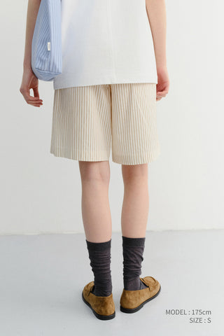 UNISEX PAJAMA BERMUDA SHORTS BEIGE STRIPE