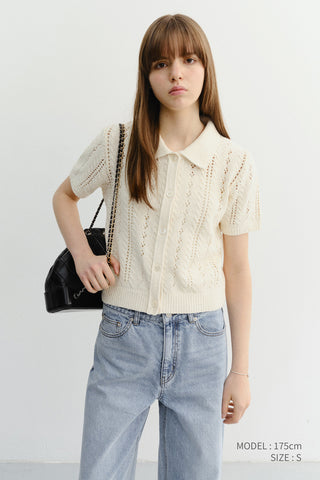 COLLARED HALF SLEEVE CARDIGAN CREAM