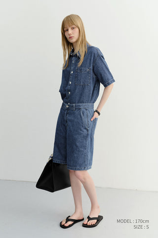 UNISEX LINEN DENIM SHIRT CLASSIC BLUE