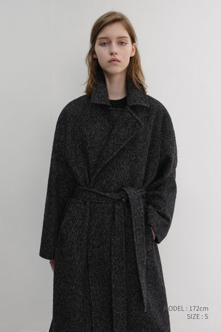UNISEX RELAXED DOUBLE-BREASTED ROBE COAT CHARCOAL TWEED