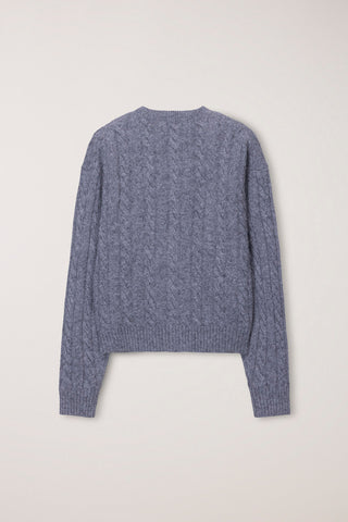 UNISEX HAIRY CABLE CREW NECK CARDIGAN MELANGE GREY