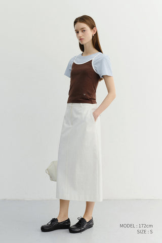 2-TONE TRIM SLEEVELESS TOP BROWN IVORY