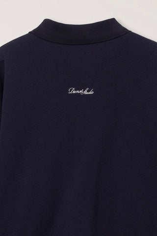 UNISEX LEATHER LOGO COLLARED T-SHIRT FRENCH NAVY