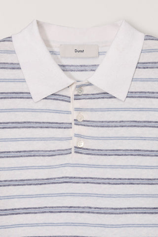 UNISEX STRIPED POLO KNIT WHITE SOFT BLUE