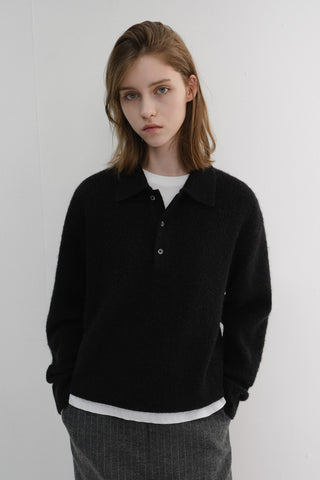UNISEX HAIRY COLLARED SWEATER BLACK