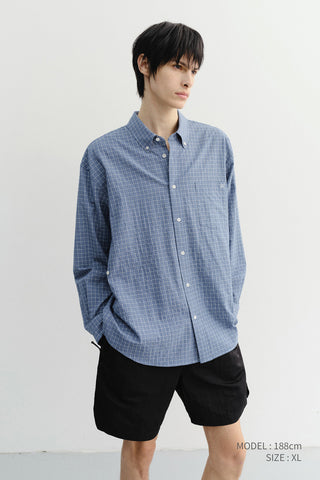 UNISEX SEERSUCKER BD SHIRT BLUE CHECK