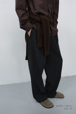 DOUBLE PLEATED WIDE SLACKS CHARCOAL GREY
