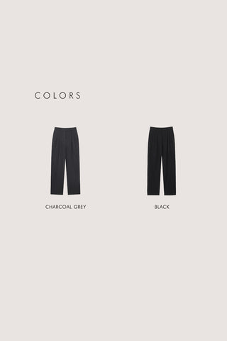 DOUBLE PLEATED WIDE SLACKS CHARCOAL GREY