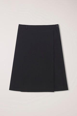 PLEATS MIDI WRAP SKIRT BLACK