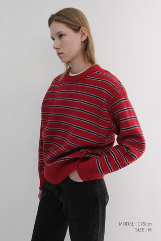 UNISEX STRIPED CHUNKY SWEATER RED