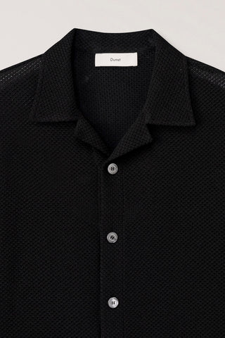 OPEN COLLARED CROCHET SHIRT BLACK