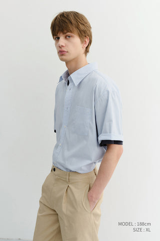 UNISEX OVERSIZED HALF SLEEVE STRIPED SHIRT SOFT BLUE STRIPE