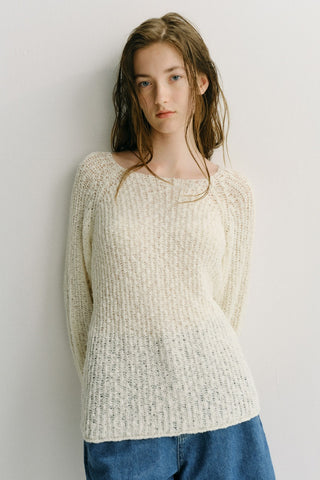 CROCHET CREWNECK KNIT IVORY