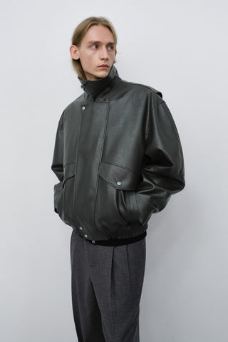 UNISEX CROPPED ALTER-LEATHER BLOUSON GREYISH KHAKI