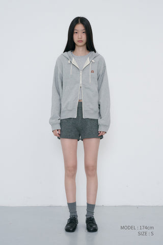 UNISEX LEATHER LOGO ZIP-UP HOODIE MELANGE GREY
