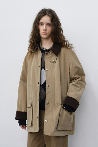 UNISEX WAXED COTTON HUNTING JACKET BEIGE