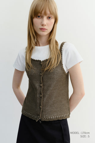 CROCHET BUSTIER KNIT TOP NEUTRAL KHAKI