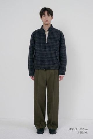 UNISEX HARRINGTON WOOL BLOUSON DEEP NAVY CHECK