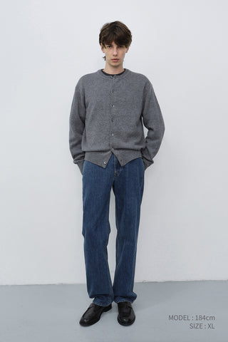 UNISEX CREWNECK KNIT CARDIGAN MELANGE GREY