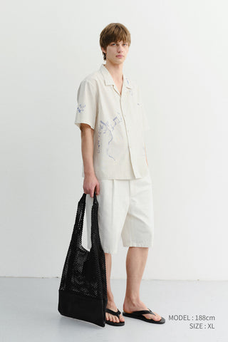 UNISEX HAND-DRAWING OPEN COLLARED SHIRT CAPRI OCEAN