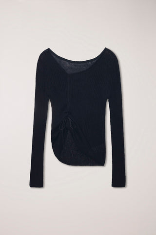 2-WAY SHIRRING KNIT TOP BLACK