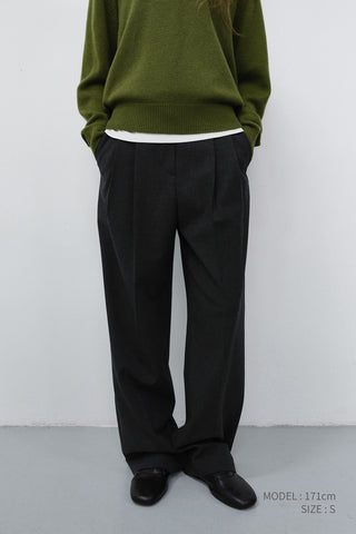 DOUBLE PLEATED WIDE SLACKS CHARCOAL GREY