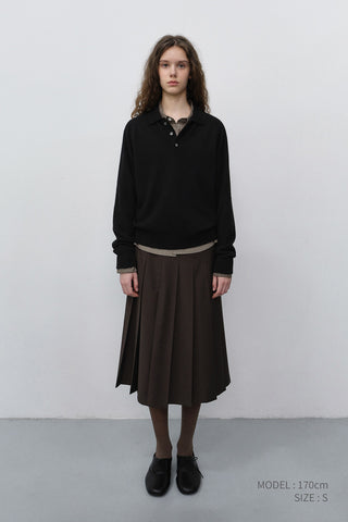 PLEATS LONG SKIRT BROWN