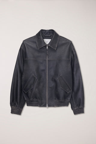 UNISEX REFINED LEATHER BLOUSON BRUSHED BLACK