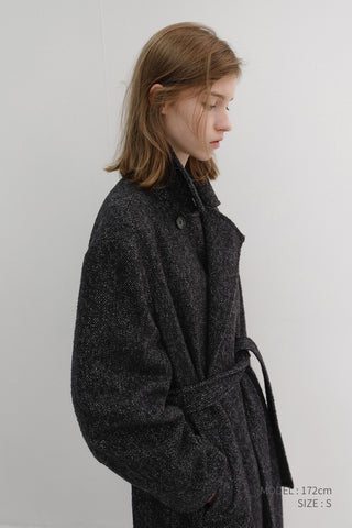 UNISEX RELAXED DOUBLE-BREASTED ROBE COAT CHARCOAL TWEED