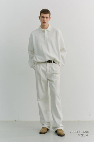 UNISEX LEATHER LOGO COLLARED T-SHIRT WHITE