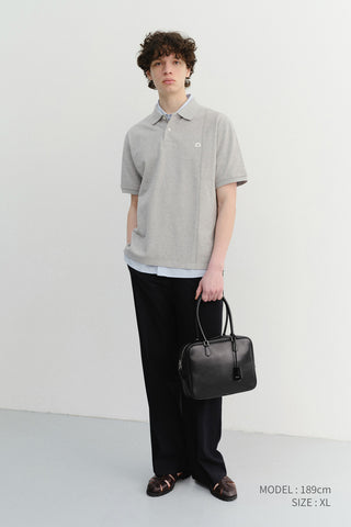 UNISEX LEATHER LOGO POLO SHIRT MELANGE GREY