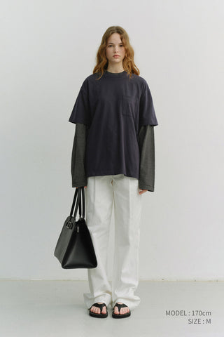 UNISEX LAYERED SET-UP T-SHIRT NAVY BLACK STRIPE