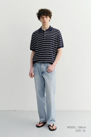 UNISEX SOFT STRIPED POLO KNIT NAVY
