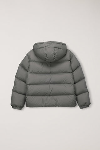 UNISEX HOODED VOLUME GOOSE DOWN JACKET GREYISH KHAKI