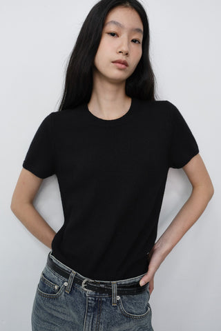 HALF SLEEVE KNIT TOP BLACK
