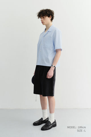 PLEATED BERMUDA DENIM SHORTS BLACK