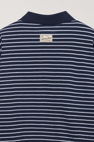 UNISEX STRIPED LOGO COLLARED T-SHIRT NAVY