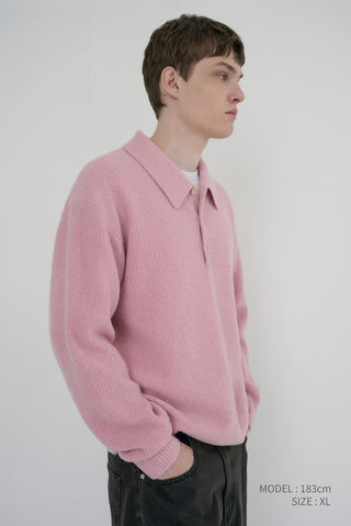 UNISEX HAIRY COLLARED SWEATER SOFT PINK