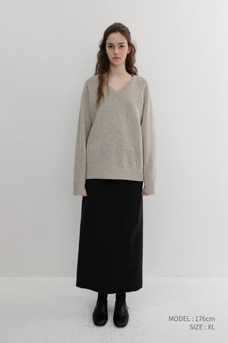 UNISEX SOFT VOLUME V-NECK SWEATER LIGHT PEBBLE