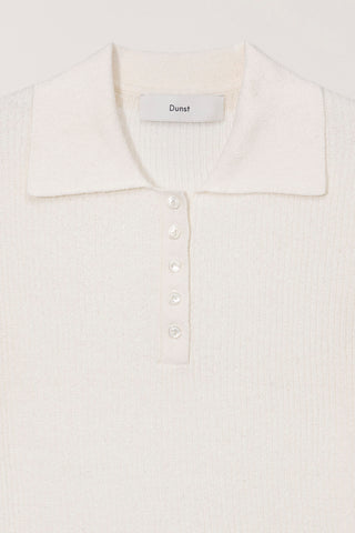 BUTTONED SLIM POLO KNIT CREAM