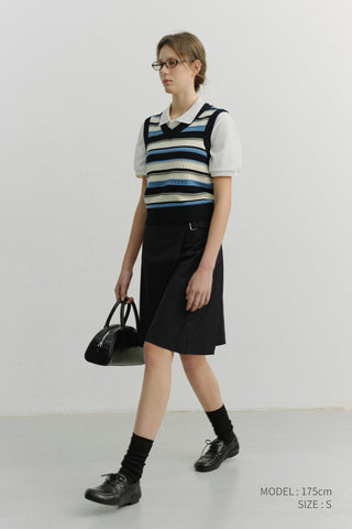 UNISEX CRAFTED STRIPED KNIT VEST NAVY CREAM