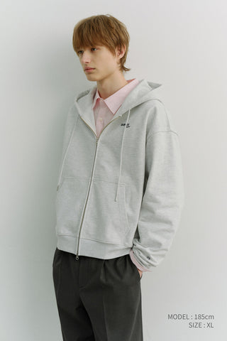 UNISEX CROPPED ZIP-UP HOODIE LIGHT MELANGE GREY